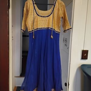 Blue and Gold Dress with Embellishments